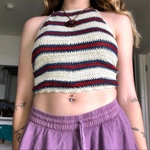 Soft Crochet Halter Top Striped Hippie Lace